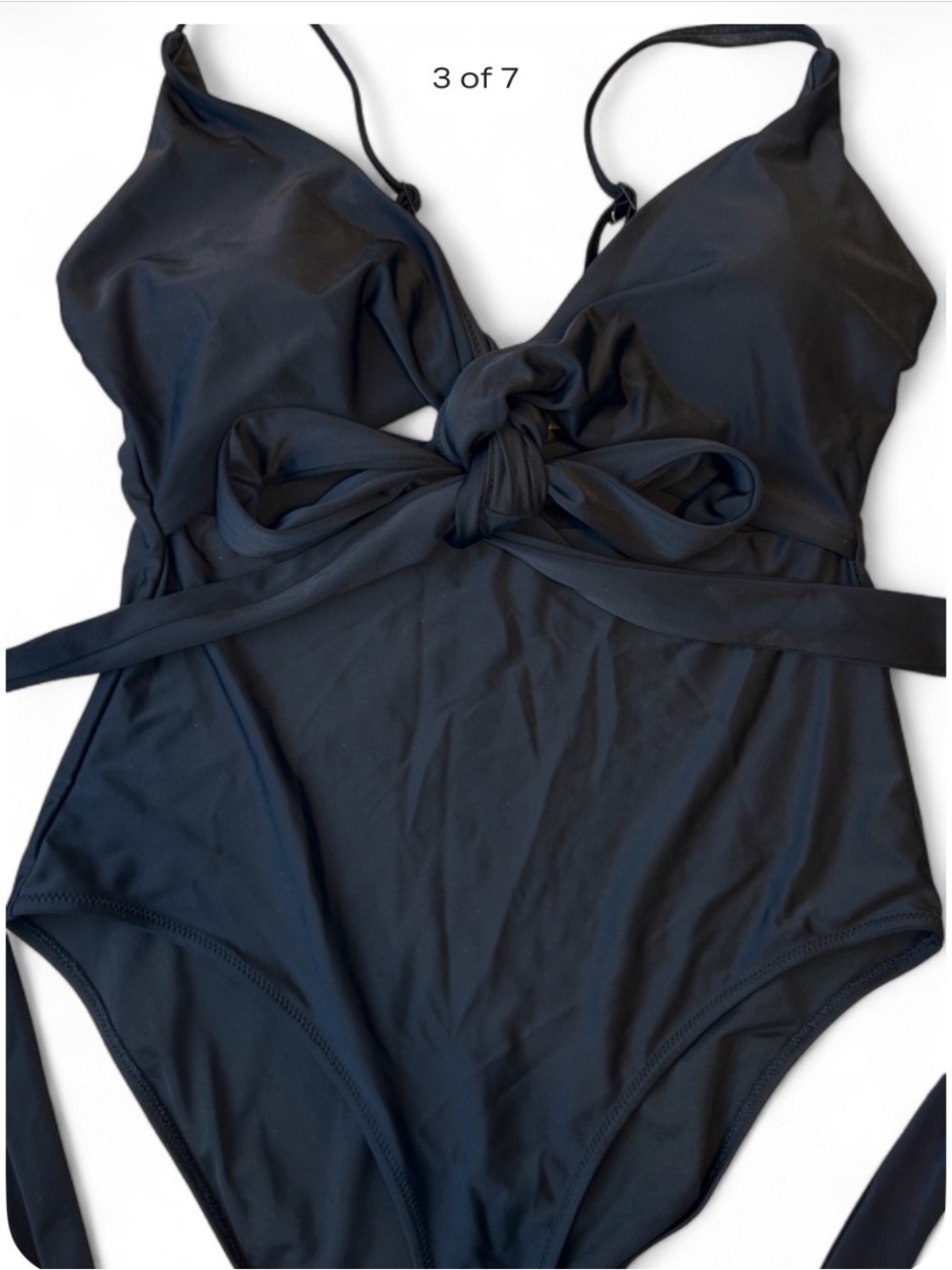 aerie Black One-Piece Swimsuit with Front Tie L, With Pads. - Picture 3 of 7